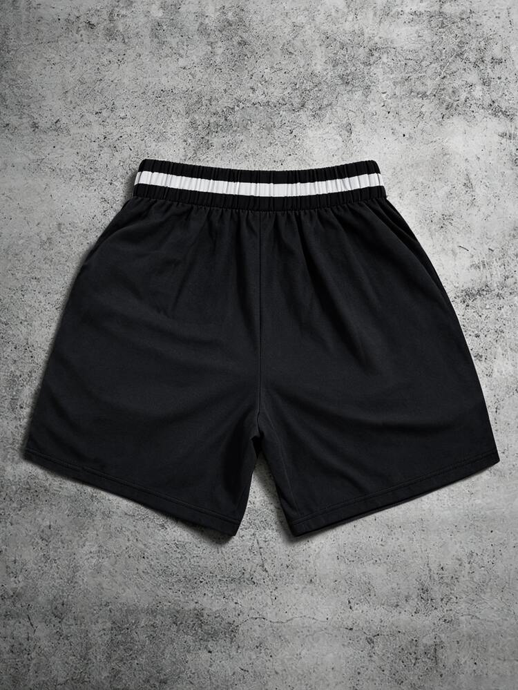 Manfinity EMRG Men's Colorblock Elastic Waist Loose Shorts, Suitable For Sports And Daily Wear, Holiday - Black - View 2