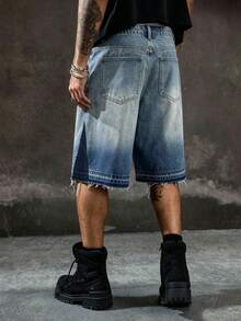 Manfinity EMRG Unisex Heavy Embroidered Patch Washed Denim Shorts Holiday Aqua Blue Summer Streetwear - Blue - View 2