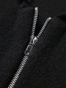 Manfinity EMRG Men's Black Autumn Streetwear Graduation Back-To-School Zip Up Hoodie,Solid Color Long Sleeve Double Zipper Sweater Cardigan,Casual Knit Jumper Top - Multicolor - View 5