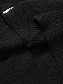 Manfinity EMRG Men's Black Autumn Streetwear Graduation Back-To-School Zip Up Hoodie,Solid Color Long Sleeve Double Zipper Sweater Cardigan,Casual Knit Jumper Top - Multicolor - View 8