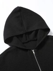 Manfinity EMRG Men's Black Autumn Streetwear Graduation Back-To-School Zip Up Hoodie,Solid Color Long Sleeve Double Zipper Sweater Cardigan,Casual Knit Jumper Top - Multicolor - View 4
