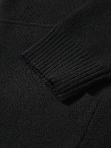 Manfinity EMRG Men's Black Autumn Streetwear Graduation Back-To-School Zip Up Hoodie,Solid Color Long Sleeve Double Zipper Sweater Cardigan,Casual Knit Jumper Top - Multicolor - View 6