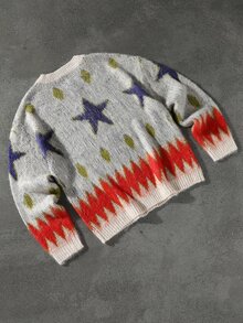 Manfinity EMRG Men's Colorblock Star Pattern Round Neck Button Front Long Sleeve Cardigan Back To School - Multicolor - View 2
