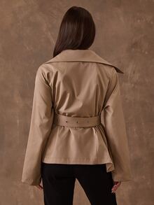 SHEIN BAE Women's Solid Color Buckle Design Casual Versatile Long Sleeve Jacket - Khaki - View 2