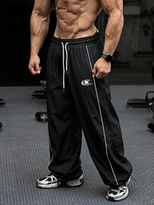 Gym Rark 男士五角星印花抽繩腰休閒運動長褲 運動健身跑步褲 秋季透氣輕量健身房運動褲 - 黑色 - 查看 1