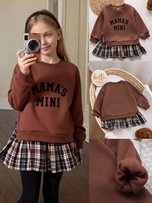 SHEIN 兒童青少年女孩復古時尚百搭休閒日常穿搭秋冬款，適合外出 - 鏽棕色 - 查看 10