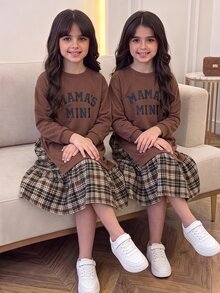 SHEIN 兒童青少年女孩復古時尚百搭休閒日常穿搭秋冬款，適合外出 - 鏽棕色 - 查看 11