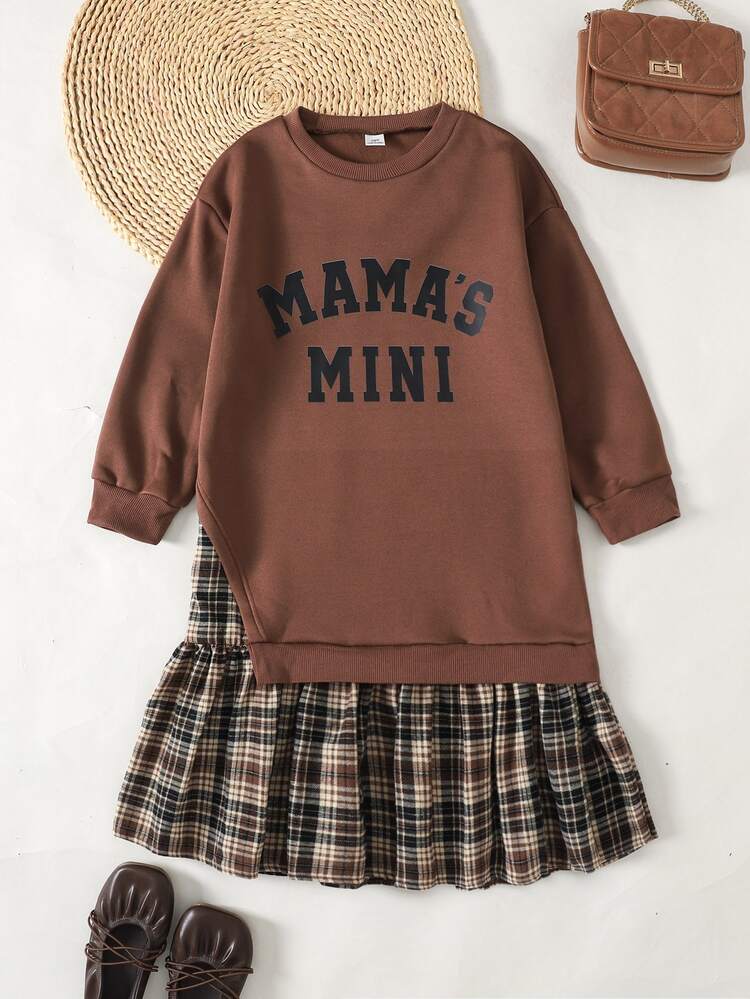 SHEIN Kids Tween Girls Retro Fashion Versatile Casual Everyday Wear Fall Winter, Suitable For Outings - Rust Brown - View 3