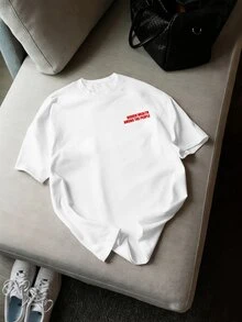 Manfinity EMRG Men's Casual Daily Commute Fashion Street Dollar Stamp Letter Print Short Sleeve White T-Shirt, Summer - White - View 7