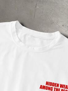 Manfinity EMRG Men's Casual Daily Commute Fashion Street Dollar Stamp Letter Print Short Sleeve White T-Shirt, Summer - White - View 4