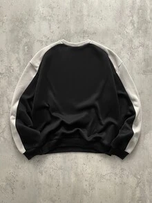 Manfinity EMRG 男士拼接印花套头衫，运动户外男士印花卫衣 - 黑色 - 查看 2
