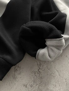 Manfinity EMRG 男士拼接印花套头衫，运动户外男士印花卫衣 - 黑色 - 查看 7