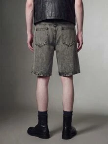 IRON GLYPH Men's Light Grey Denim Cargo Shorts With Folk-Custom Pattern And Pockets Avant-Garde Street Casual Short - Light Grey - View 8