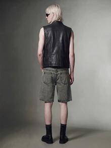 IRON GLYPH Men's Light Grey Denim Cargo Shorts With Folk-Custom Pattern And Pockets Avant-Garde Street Casual Short - Light Grey - View 7