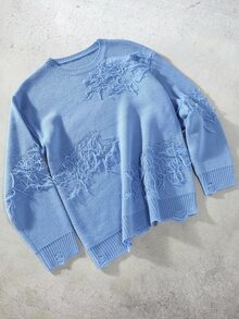 Manfinity EMRG Men's Casual Loose Solid Color Crew Neck Long Sleeve Sweater, Fall Winter - Blue - View 3