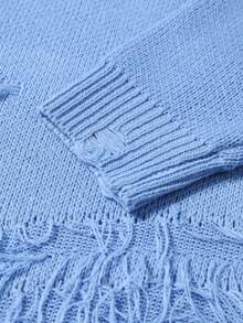 Manfinity EMRG Men's Casual Loose Solid Color Crew Neck Long Sleeve Sweater, Fall Winter - Blue - View 8