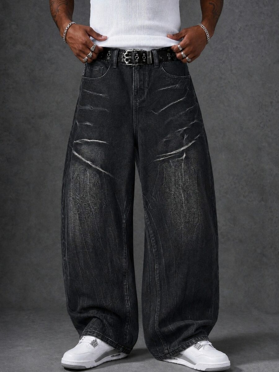 Manfinity EMRG Jeans casuales de corte ajustado con bolsillos para hombres - Negro - Ver 1