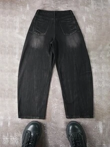 Manfinity EMRG Jeans casuales de corte ajustado con bolsillos para hombres - Negro - Ver 2