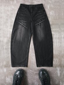 Manfinity EMRG Jeans casuales de corte ajustado con bolsillos para hombres - Negro - Ver 3