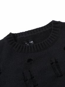 Manfinity EMRG Men's Solid Color Crew Neck Long Sleeve Distressed Casual Loose Knit Sweater, Fall/Winter - Multicolor - View 4