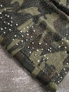 Manfinity EMRG Men's Camouflage Rhinestone Embellished Casual Versatile Daily Wear Denim Shorts - Army Green - View 6