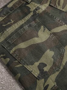 Manfinity EMRG Men's Camouflage Rhinestone Embellished Casual Versatile Daily Wear Denim Shorts - Army Green - View 7
