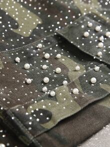 Manfinity EMRG Men's Camouflage Rhinestone Embellished Casual Versatile Daily Wear Denim Shorts - Army Green - View 5