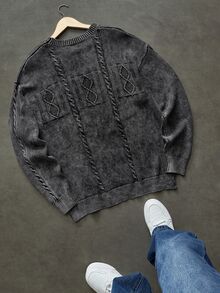 Manfinity EMRG Men's Round Neck Long Sleeve Basic Top, Casual Everyday Wear - Black - View 2