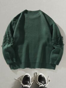 Manfinity EMRG Casual Loose Fit Crew Neck Long Sleeve Pullover Sweater For Men, Fall Winter - Army Green - View 2