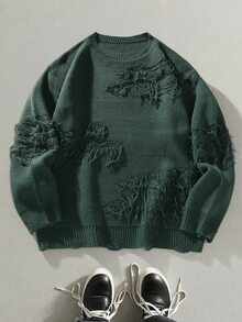 Manfinity EMRG Casual Loose Fit Crew Neck Long Sleeve Pullover Sweater For Men, Fall Winter - Army Green - View 3