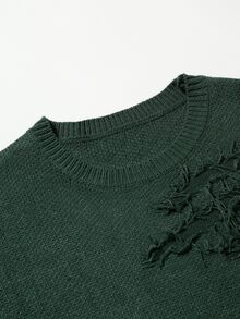 Manfinity EMRG Casual Loose Fit Crew Neck Long Sleeve Pullover Sweater For Men, Fall Winter - Army Green - View 5