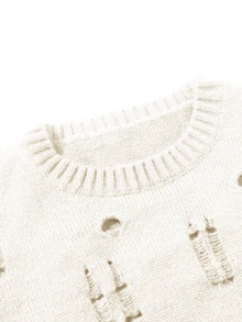 Manfinity EMRG Men's Casual Solid Color Distressed Crew Neck Sweater, Autumn/Winter - Apricot - View 4