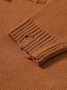 Manfinity EMRG Men's Crew Neck Long Sleeve Distressed Casual Knit Pullover Sweater - Brown - View 6