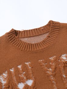 Manfinity EMRG Men's Crew Neck Long Sleeve Distressed Casual Knit Pullover Sweater - Brown - View 5