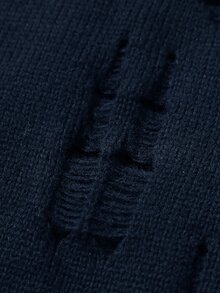 Manfinity EMRG Men's Solid Color Crew Neck Long Sleeve Distressed Sweater, Autumn/Winter - Royal Blue - View 5