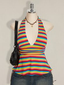 SHEIN ICON 2000 夏季女士外出休闲生日露背彩虹吊带娃娃衫 - 彩色 - 查看 5
