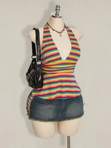 SHEIN ICON 2000 夏季女士外出休闲生日露背彩虹吊带娃娃衫 - 彩色 - 查看 8