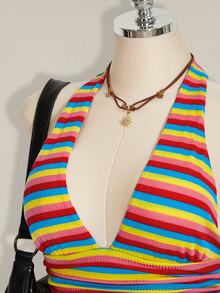 SHEIN ICON 2000 夏季女士外出休闲生日露背彩虹吊带娃娃衫 - 彩色 - 查看 7