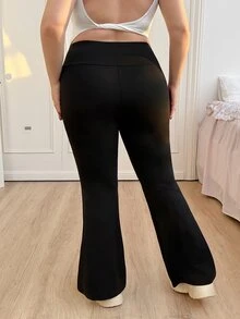 CovetEZ 加大码纯色喇叭裤春季服装 - 黑色 - 查看 2