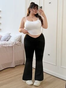 CovetEZ 加大码纯色喇叭裤春季服装 - 黑色 - 查看 3
