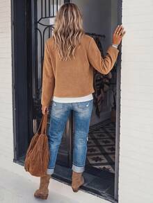 LanaWest Veste à boutons devant avec garniture à franges - Tabac - Voir 2
