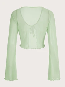 SHEIN ICON 女士绿色网纱前系带喇叭袖上衣 - 薄荷綠 - 查看 2