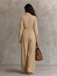LUMIGAL Women's Casual Commute Solid Color Jumpsuit - Khaki - View 2