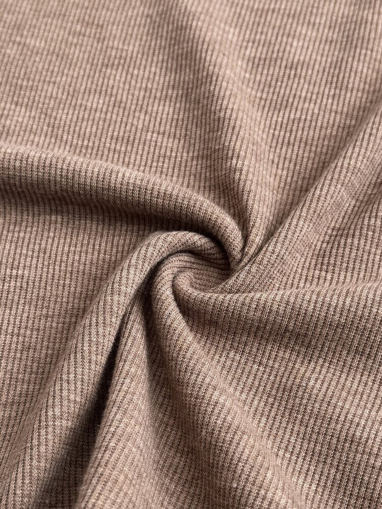 SHEIN Elenzya Kaos Lengan Panjang Ukuran Plus dengan Desain Leher Berongga dan Rajutan Dua Warna untuk Musim Gugur - Khaki - View 6