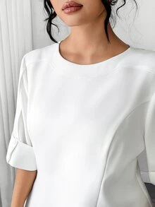 Elenzga Plus Size Women's Solid Color Casual Versatile Daily Wear Shirt - Beige - View 3
