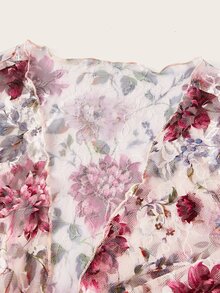 SHEIN ICON Women's Fall Outfits Going Out  Straps Tie Knot Sexy Lace Floral Printed Button-Up Top - Multicolor - View 4