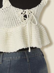 SHEIN ICON Casual Floral Embroidery Cropped Knit Top Knit Crop Top - White - View 7