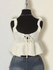 SHEIN ICON Casual Floral Embroidery Cropped Knit Top Knit Crop Top - White - View 2
