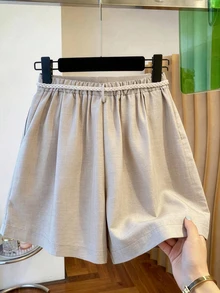 Linhara Plus Size Casual Shorts With Belt Decor, For Outdoor Activities - Khaki - View 4