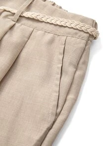 Linhara Plus Size Casual Shorts With Belt Decor, For Outdoor Activities - Khaki - View 7